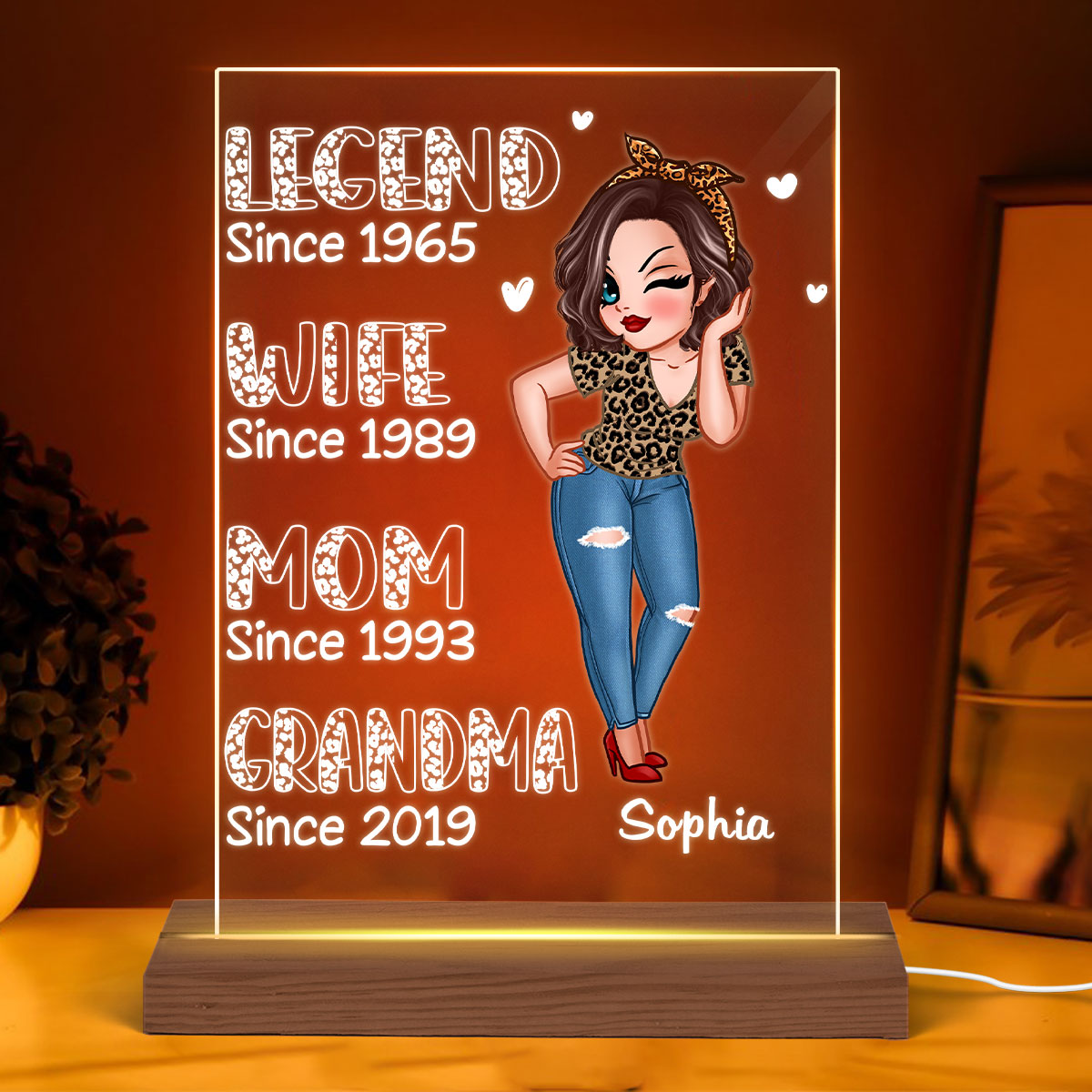 Legend Wife Mom Grandma Est Personalized Rectangle Acrylic Plaque With LED Night Light
