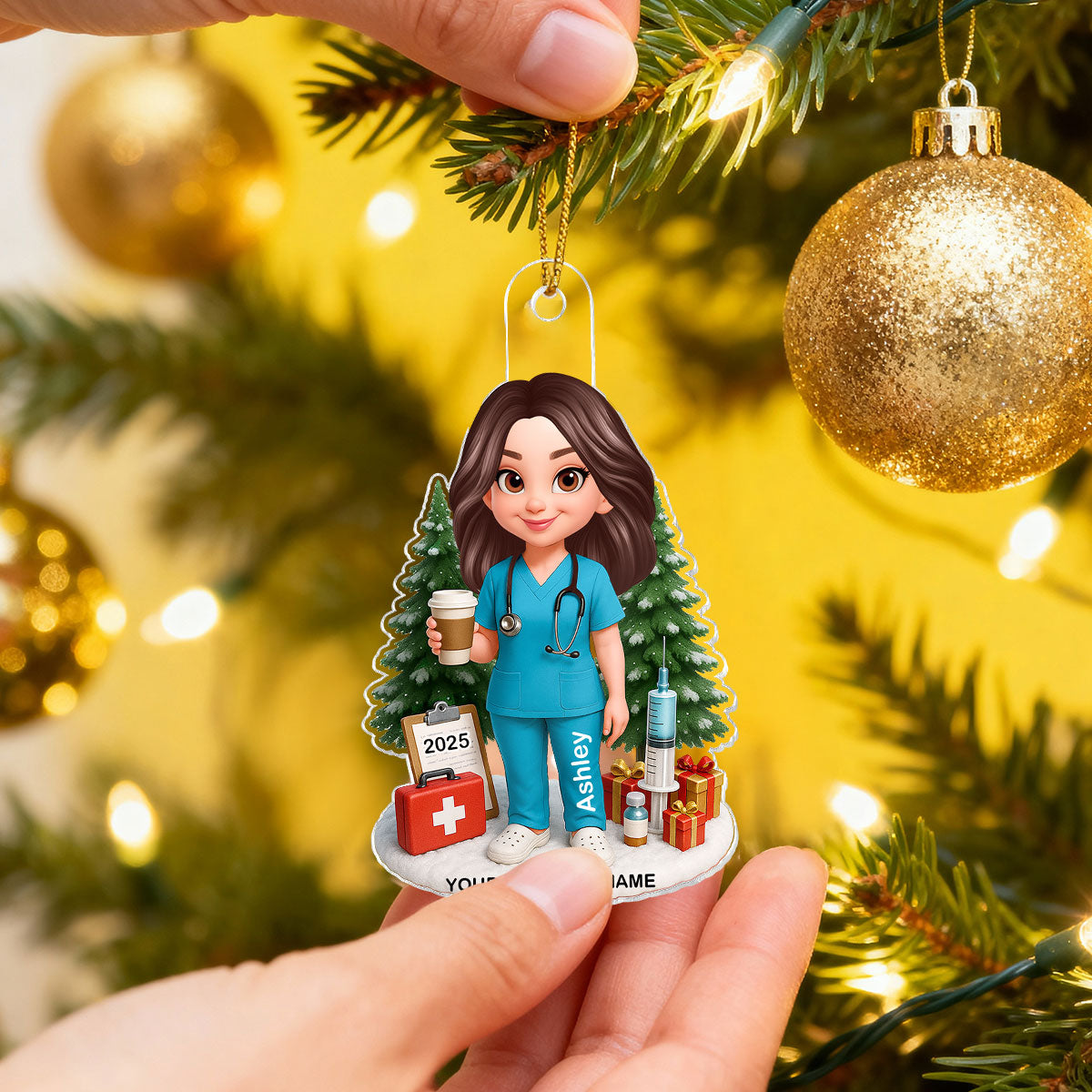 3D Effect Proud Nurse With Signature Symbols Christmas - Personalized Acrylic Ornament - Christmas Gift For Nurses