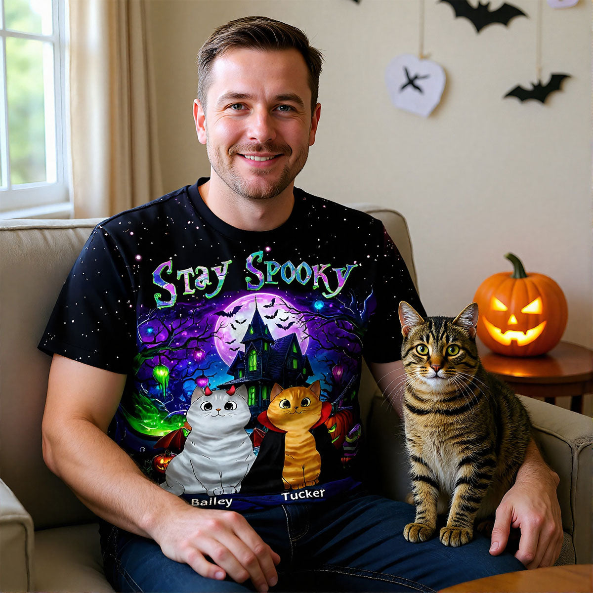 Cat Mom Halloween Dreamscape Background Personalized Shirt, Purrfect Costume for Cat Lover