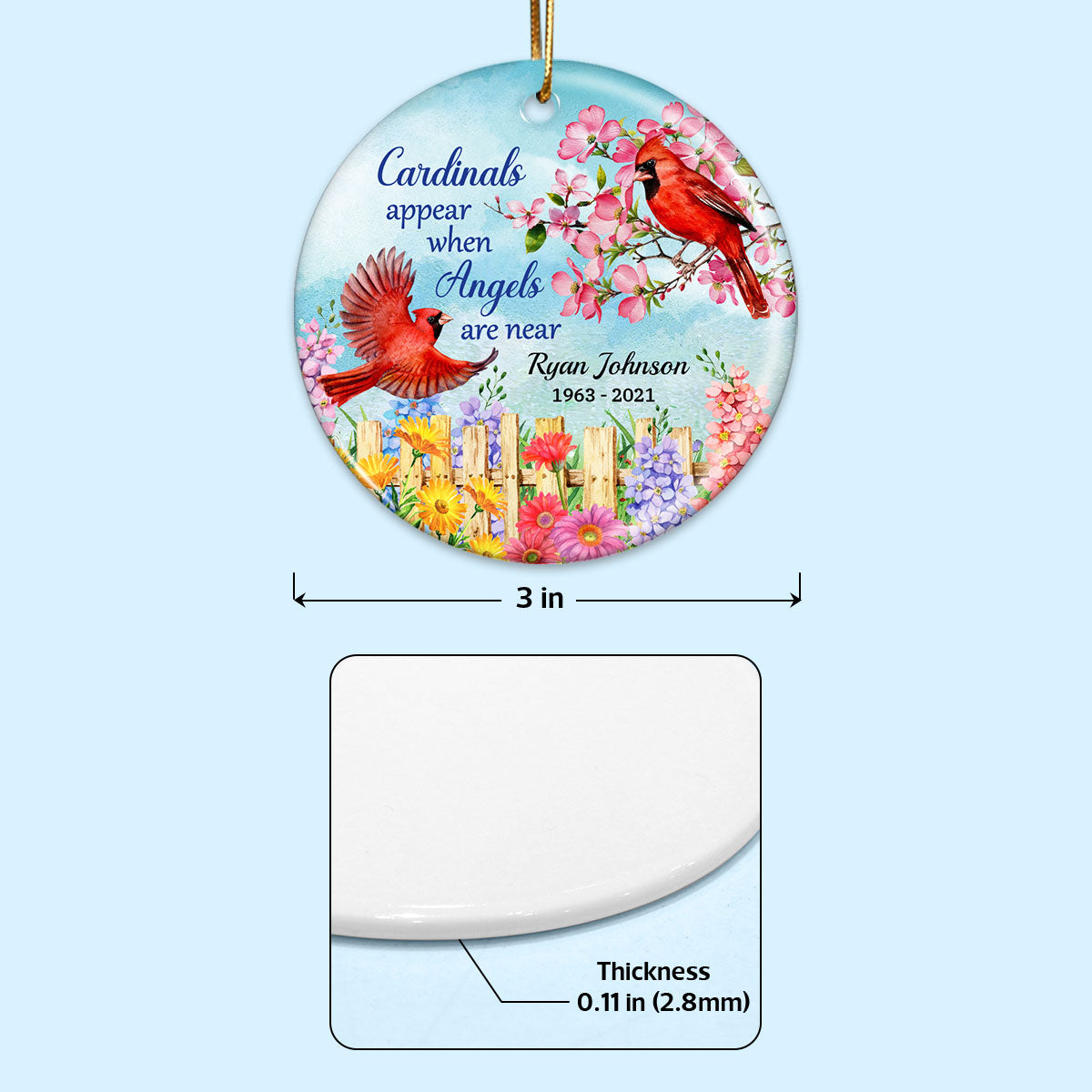 Cardinal Flowers Memorial Personalized Circle Ornament