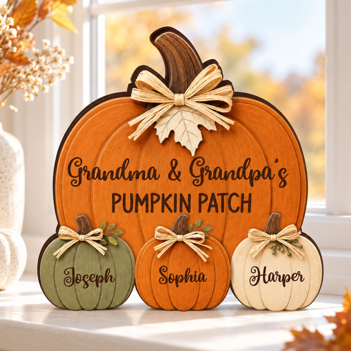 Cozy Rustic Fall Vibe Grandpa Grandma's Pumpkin Patch - Personalized Wooden Block Plaque - Fall Decor For Grandparents