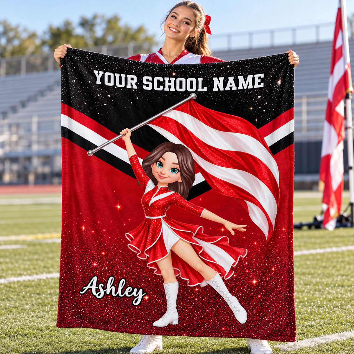 Custom Marching Band Color Guard, Baton Twirler, Personalized Name, Color, School - Personalized Fleece Blanket - Christmas Gift For Daughter, Granddaughter
