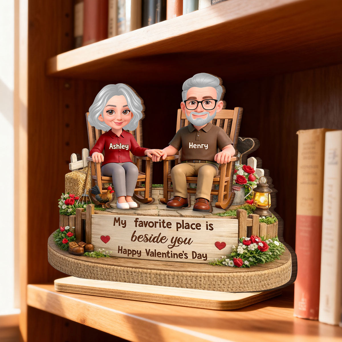 My Favorite Place is Beside You Farmhouse Couple - Personalized 2-Layered Wooden Plaque - Valentine's Day Gift for Her, for Him