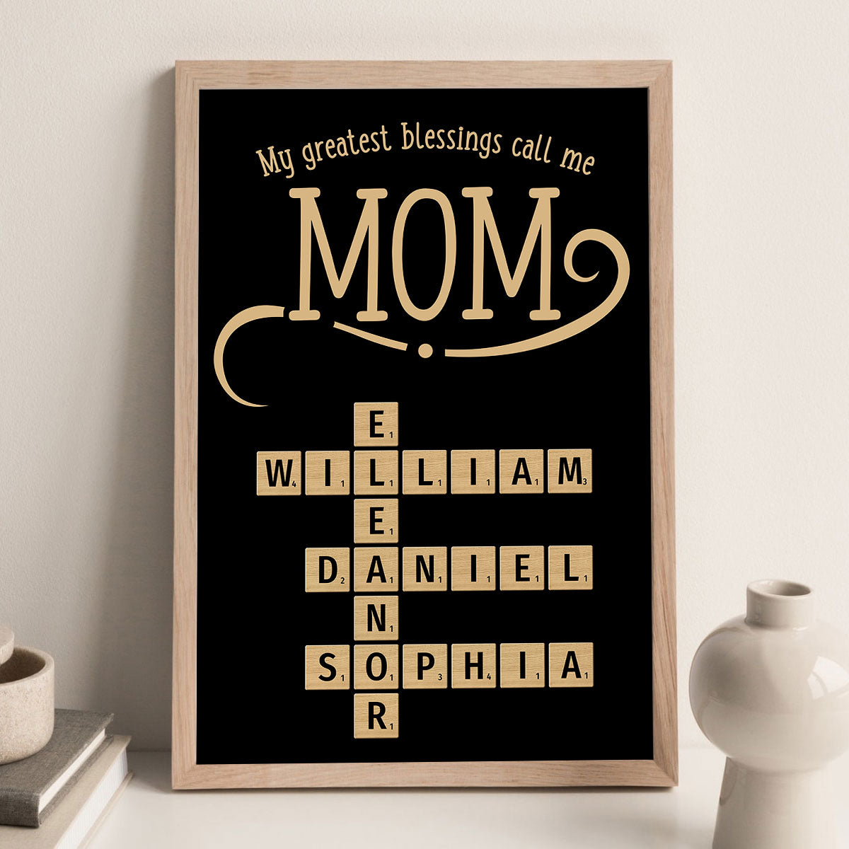My Greatest Blessings Call Me Mom Grandma Personalized Poster, Crossword Puzzle Art, Gift for Mom Grandma
