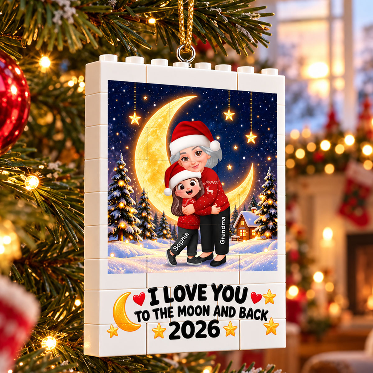 Endless Love Christmas Grandma Hugging Grandkids - Personalized Building Blocks Ornament - Gift For Grandma, Grandkids
