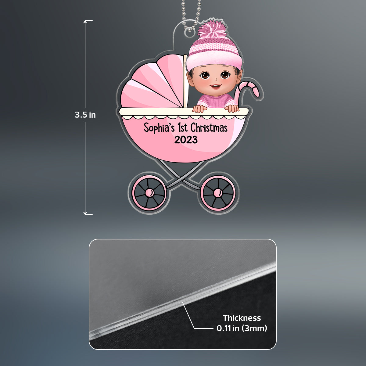 Baby‘s First Christmas Cute Baby In Stroller Personalized Acrylic Ornament