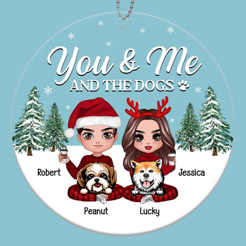 Couple Sitting With Dogs Personalized Christmas Acrylic Ornament