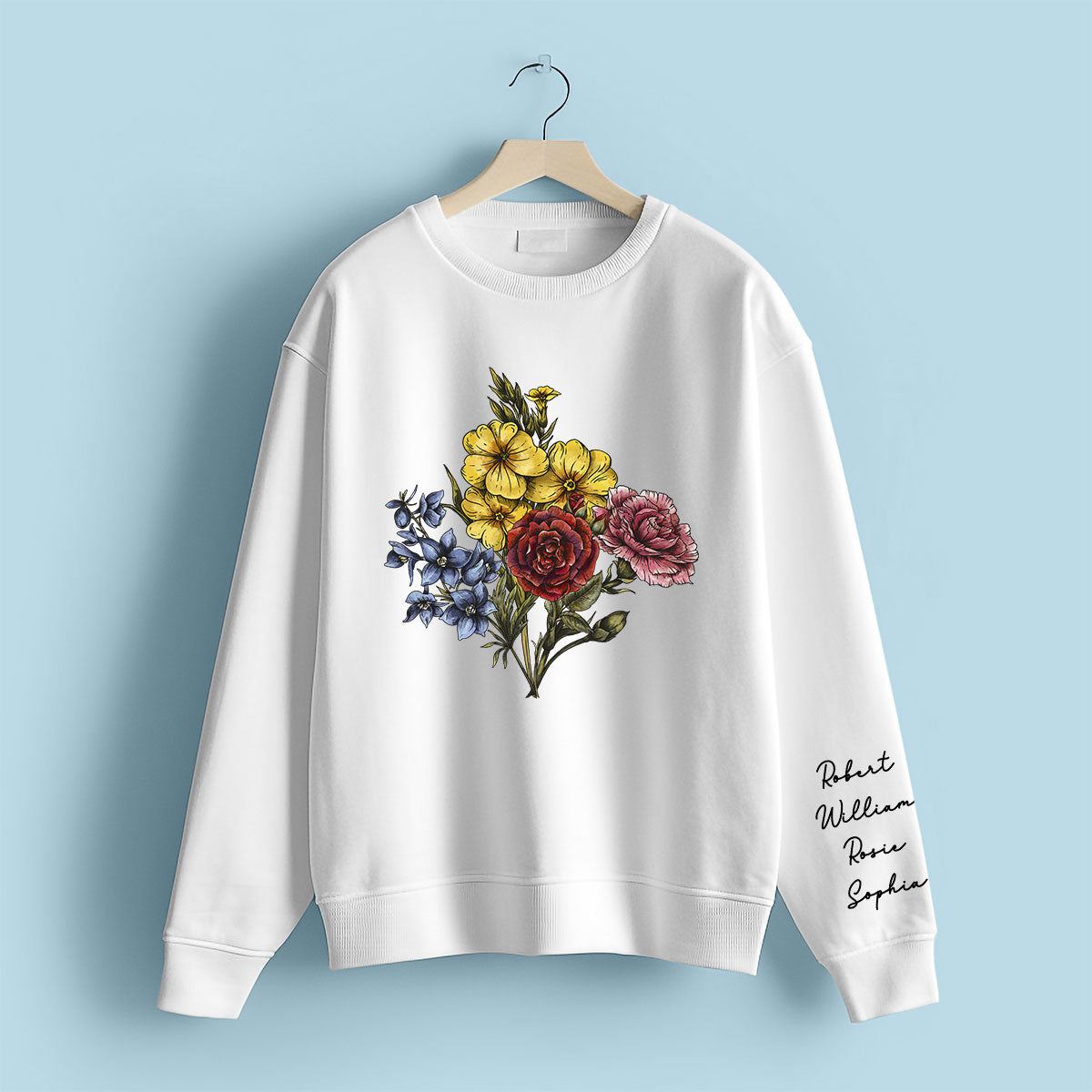 Custom Birth Month Flower Bouquet, Grandma Garden, Gift, Personalized Sleeve Printed Sweatshirt