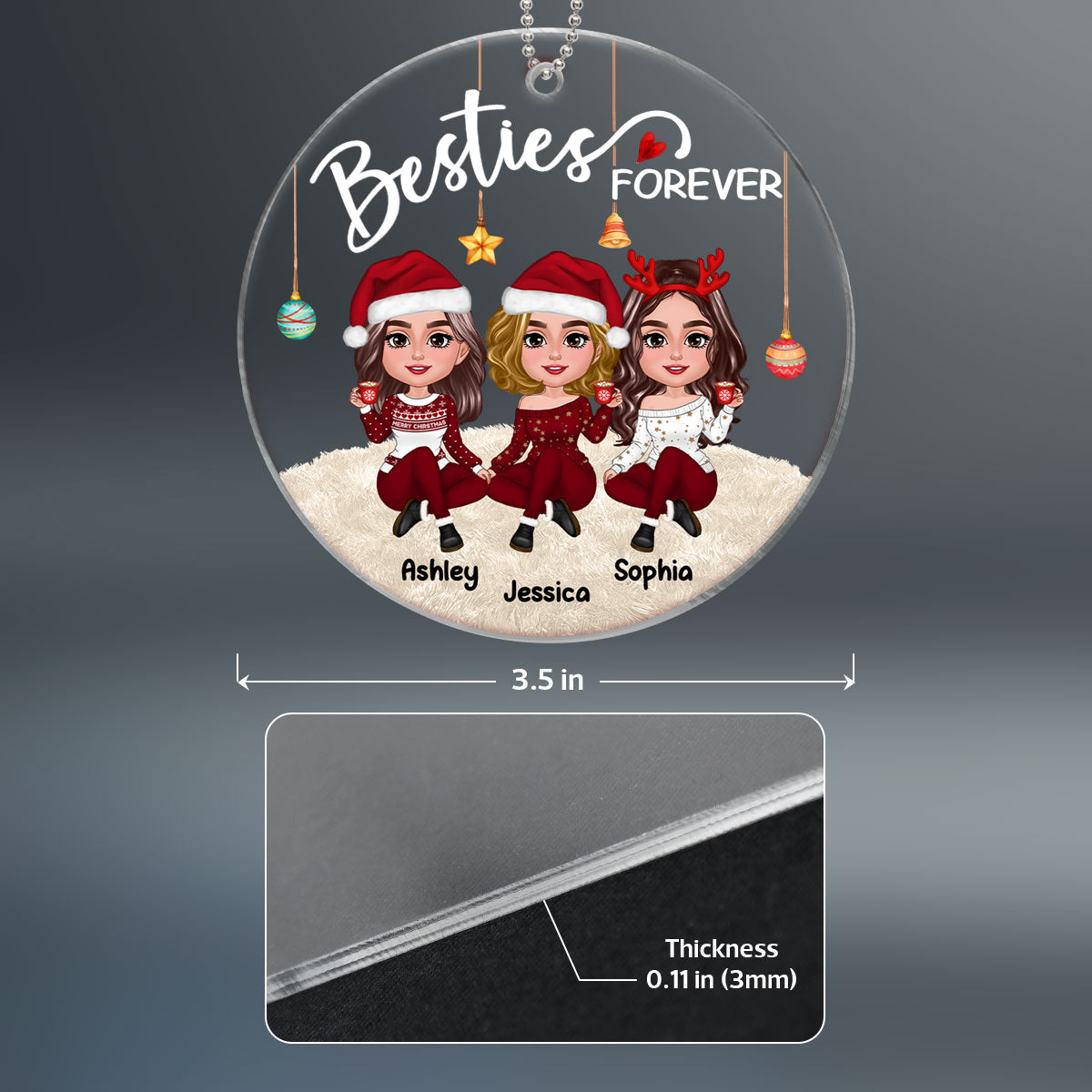 Gorgeous Girls Besties Forever Christmas Personalized Acrylic Ornament