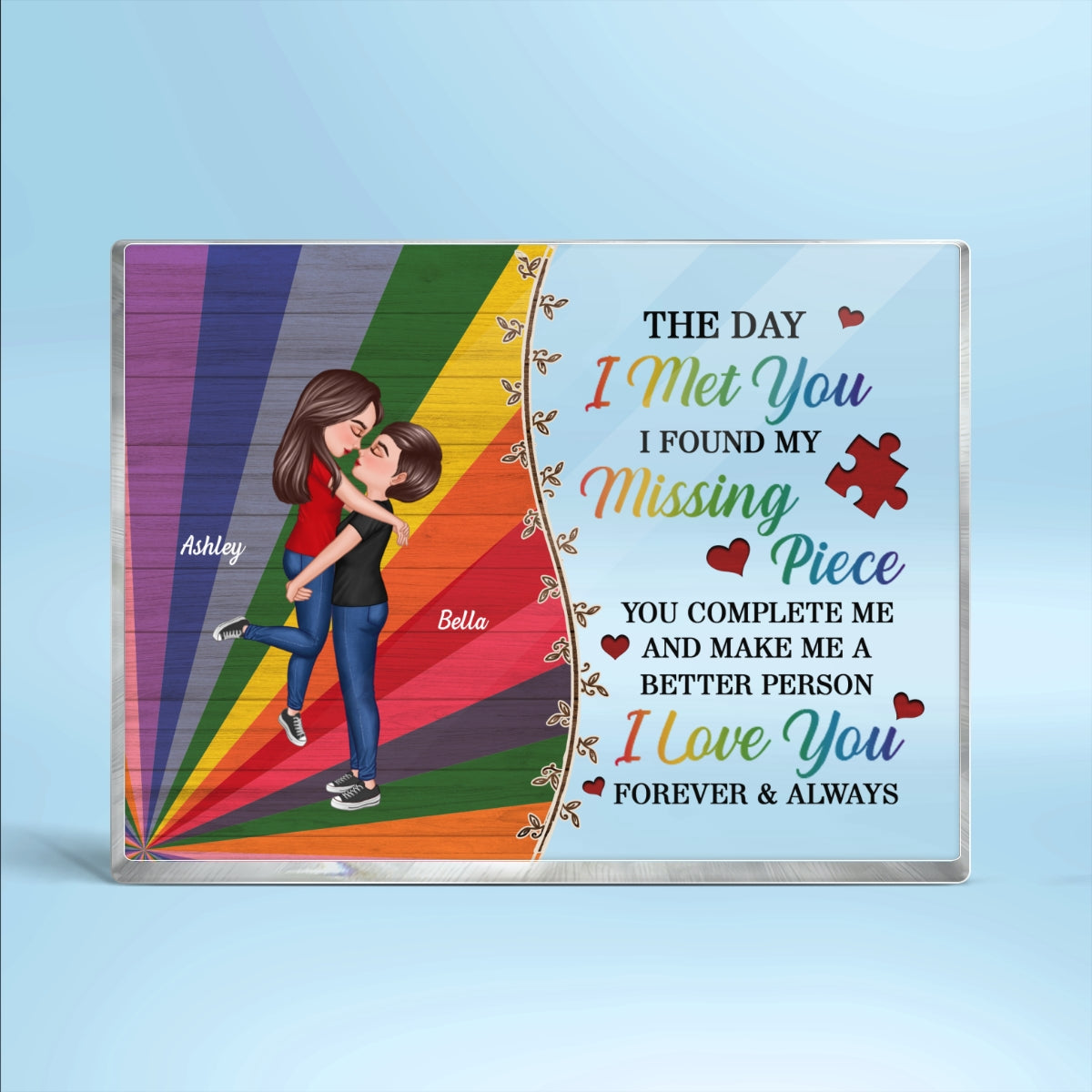 Colorful Pallets The Day I Met You LGBTQ Couple Personalized Acrylic Block, Pride Month Gift