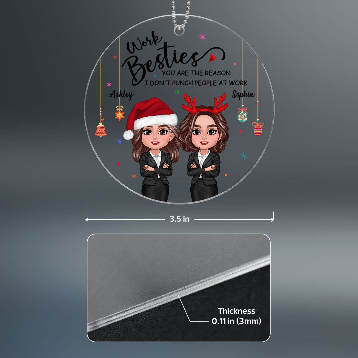 Work Besties Christmas Personalized Acrylic Ornament, Gift For Colleagues