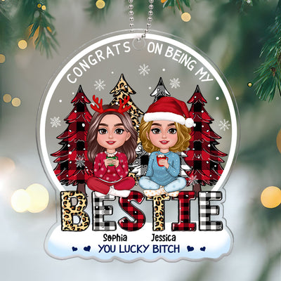 Congrats On Being My Besties Sisters Leopard Checkered Pattern Christmas Tree Personalized Acrylic Ornament