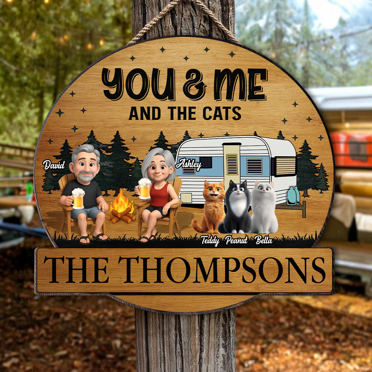 Camping Couples and the Dogs Cats Personalized Wood Sign, Anniversary, Vacation, Funny Gift For Campers