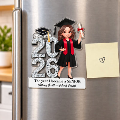 The Year I Became A Senior - Personalized Acrylic Fridge Magnet - Christmas Gift For Seniors, Daughter, Son, Granddaughters, Grandsons