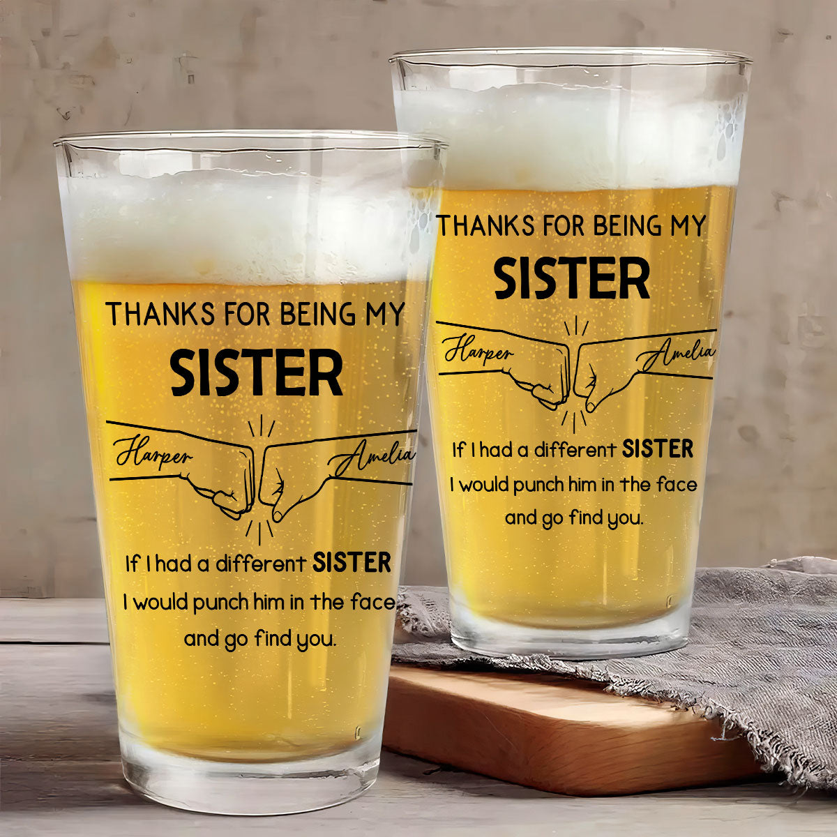 Thanks For Being My Brother Dad Cousin Sister Personalized Beer Glass, Unique Gift For Beer Lover, Drink Lover