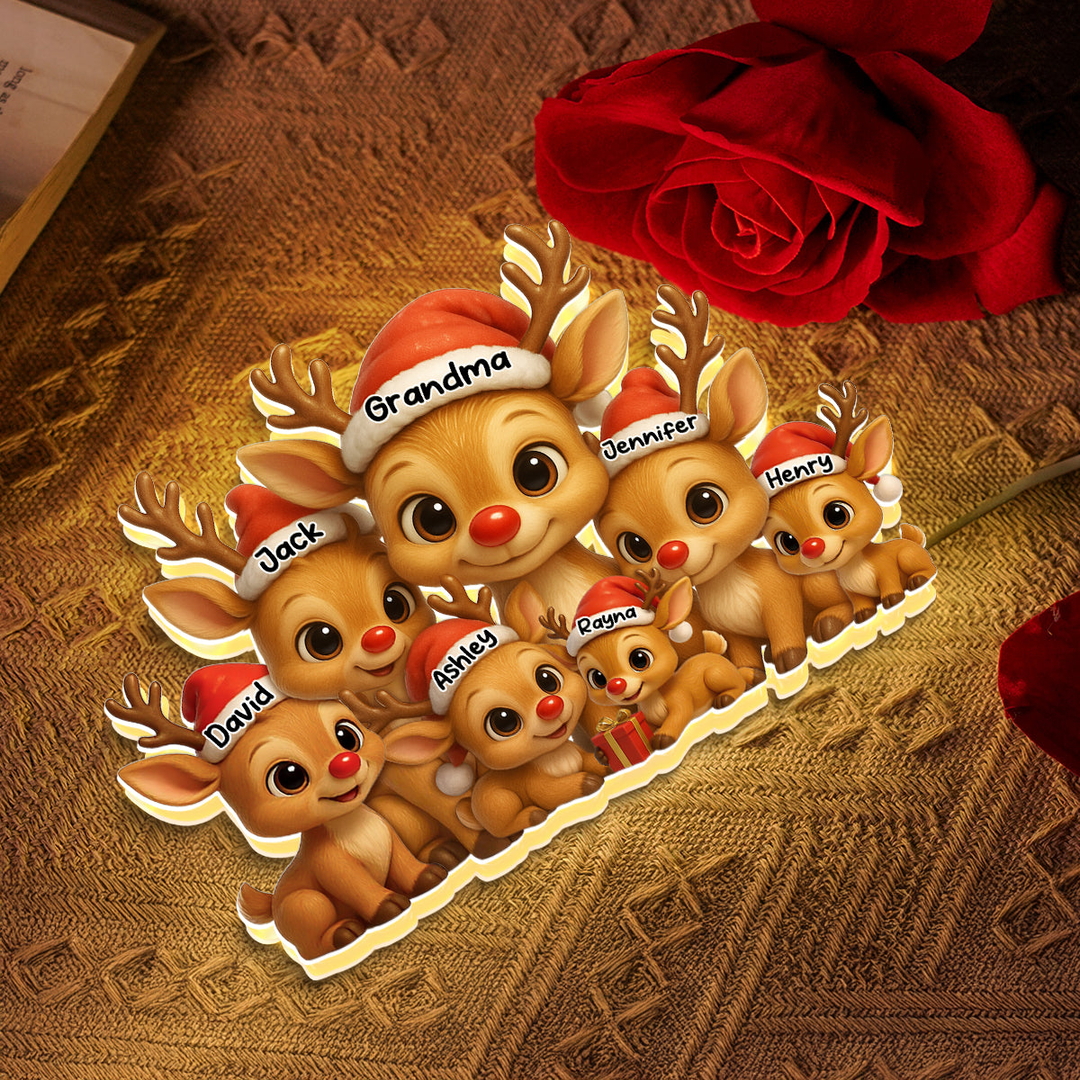 Personalized Grandma Grandkids Reindeer LED Light Box, Christmas Gift For Grandma, Grandkids