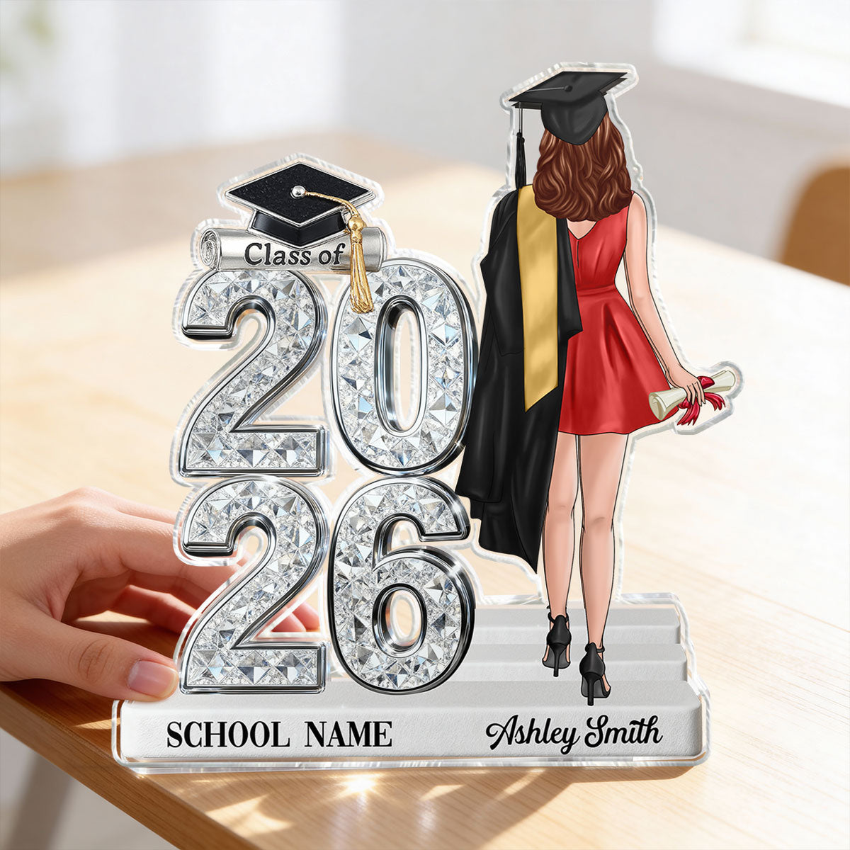 Class Of 2026 2027 Back View Senior Shiny Effect 2D Flat - Personalized Acrylic Block Plaque - Graduation Gift For Graduates, Daughter, Son