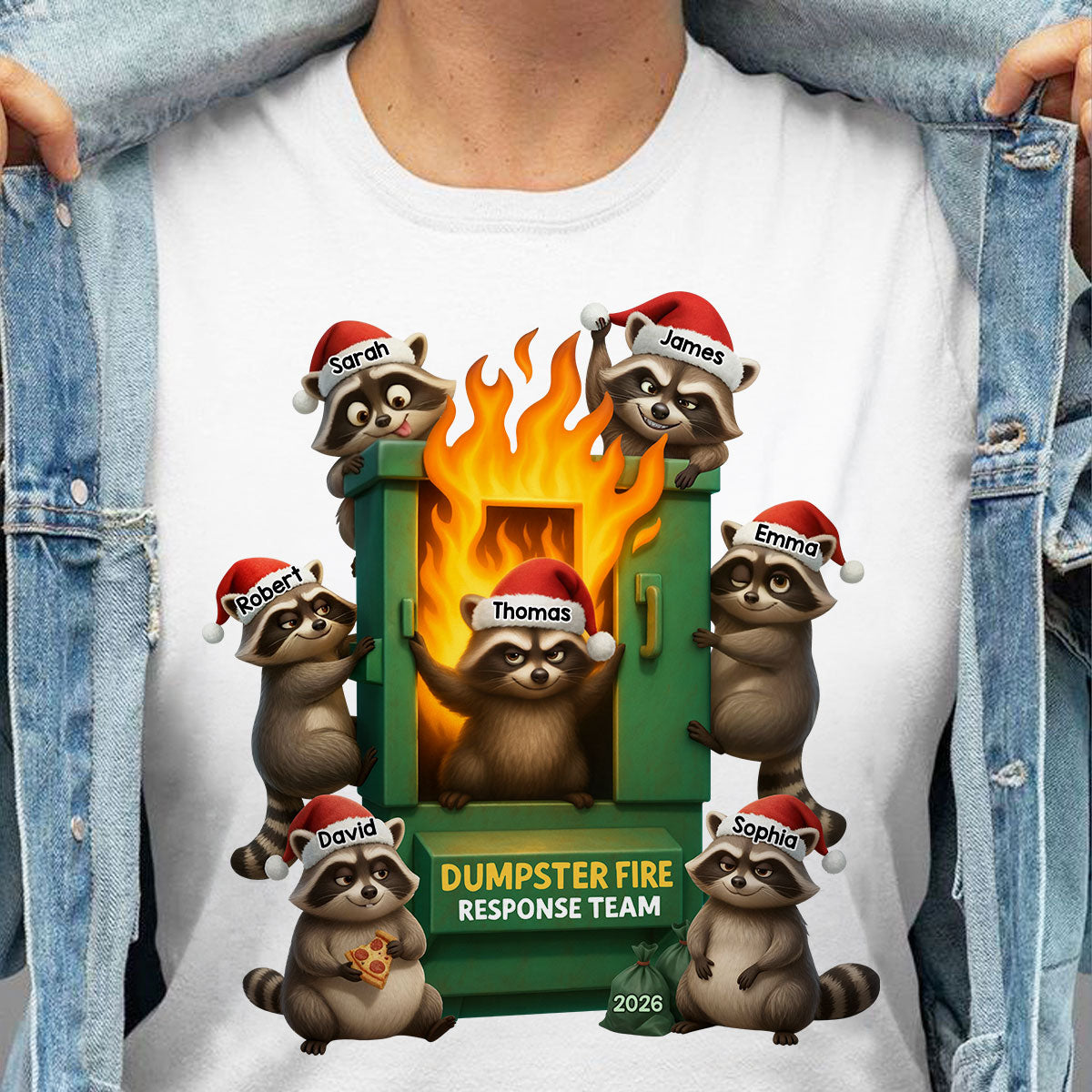 Cunning Raccoon Office Chaos Dumpster Fire Response Team - Personalized Shirt - Funny Holiday Gift for Coworkers