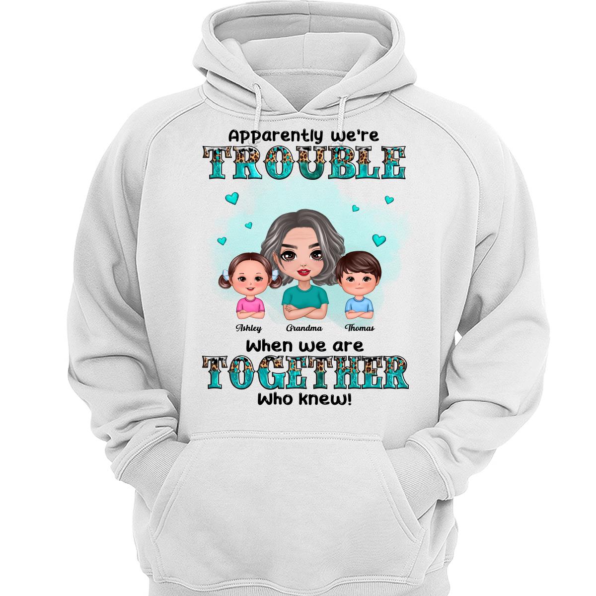 Teal And Leopard Doll Grandma Grandkids Trouble Together Personalized shirt