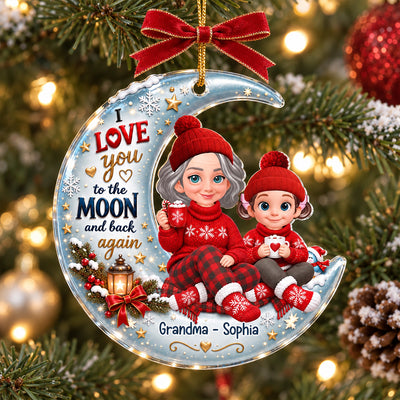 Cute Grandma Grandkids Sitting on Moon - Personalized Acrylic Ornament - Christmas Gift for Grandkids, Grandma