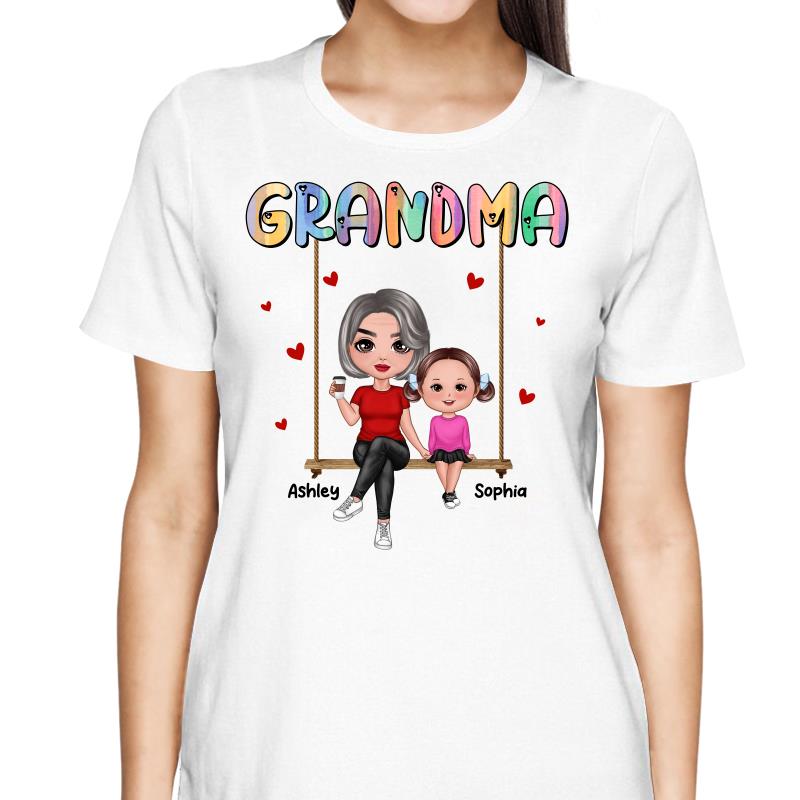 Grandma & Grandkids Sitting On Swing Personalized Shirt