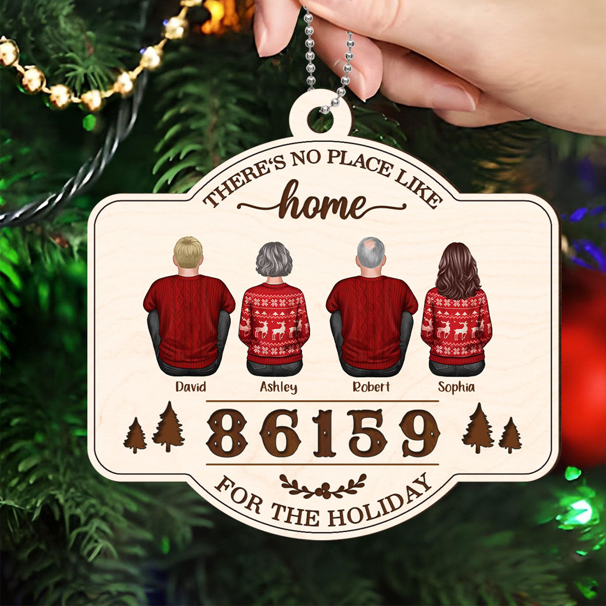 No Place Like Home Zip Code Doll Family Personalized Wooden Ornament, Christmas gift for Family