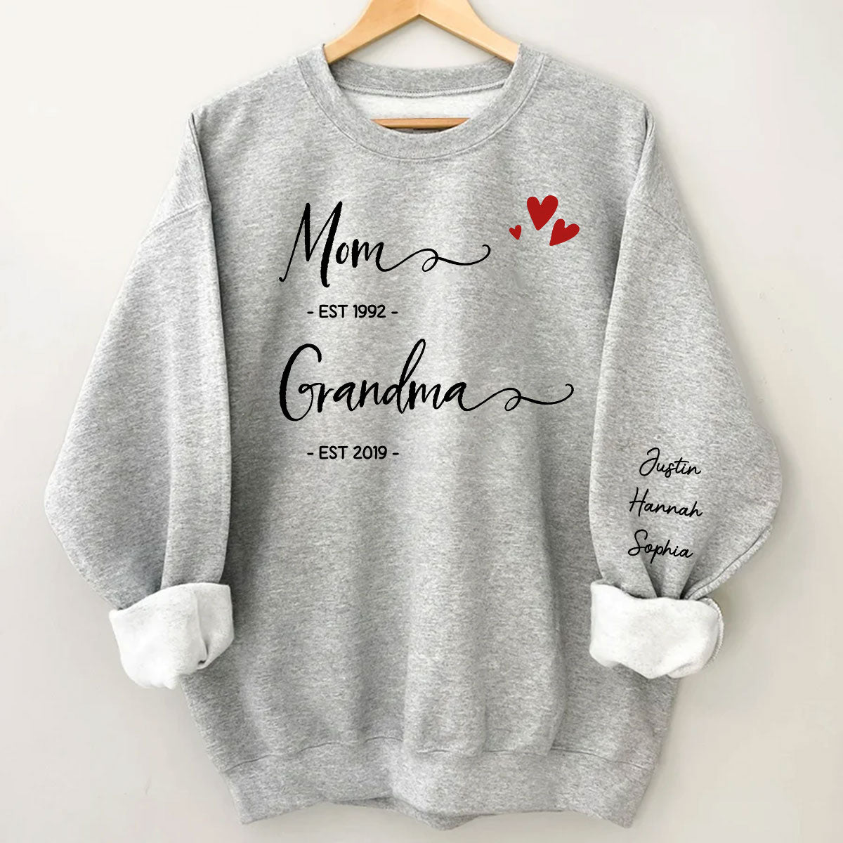 Mom Grandma Est Date, Gift, Personalized Sleeve Printed Sweatshirt