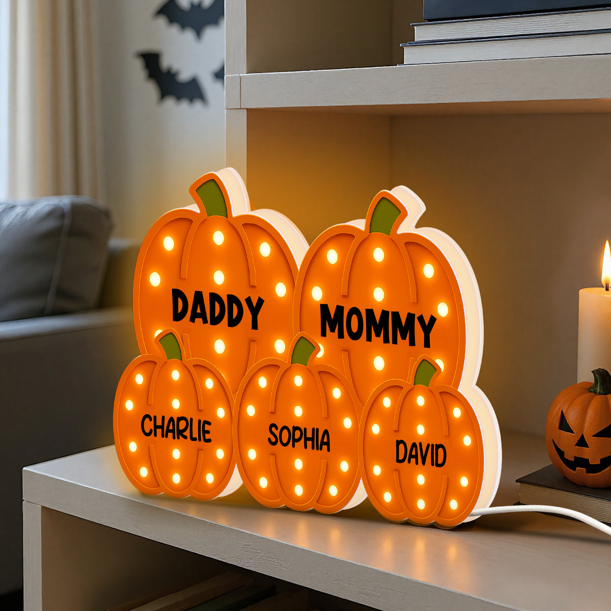 3D Effect Family Pumpkin Patch Marquee Pattern Texture - Personalized Light Box - Cozy Fall Vibe Home Decoration