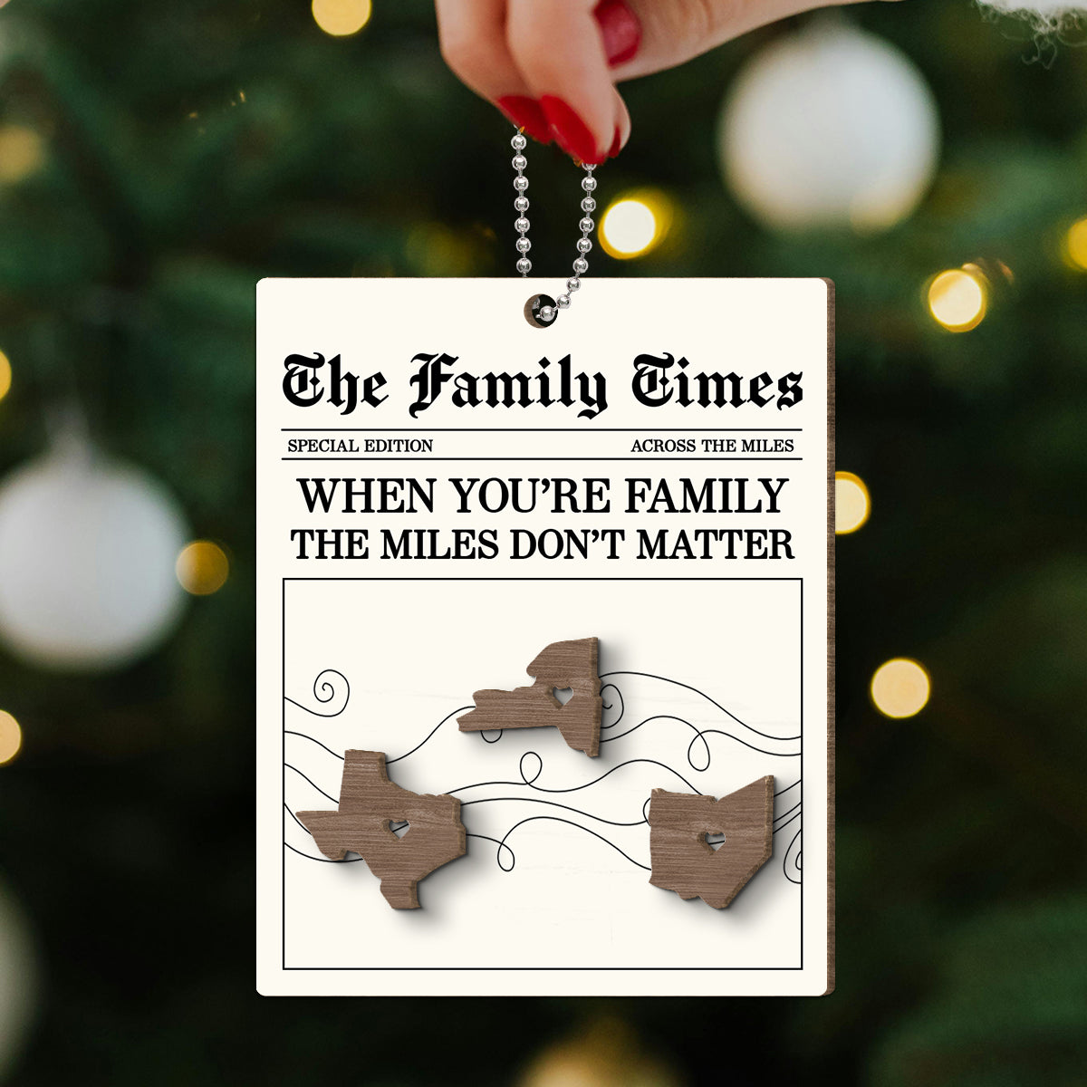 The Family Times Long Distance - Personalized Wooden Ornament - Togetherness Heartfelt Christmas Gift for Family