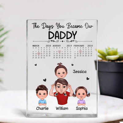 Doll Dad And Kids Piggyback The Days You Became Our Dad Personalized Vertical Rectangle Acrylic Block Plaque
