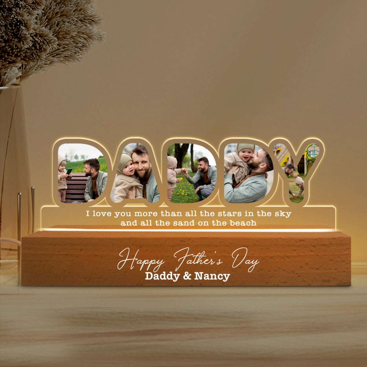 DADDY Photos Insert We Love You Personalized LED Night Light, Father's Day Gift For Dad, Husband