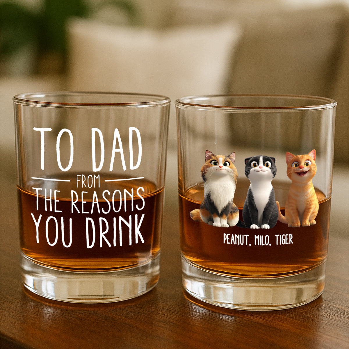 To Cat Dad from the Reasons You Drink Personalized Wine Glass, Father's Day Gift for Cat Dads