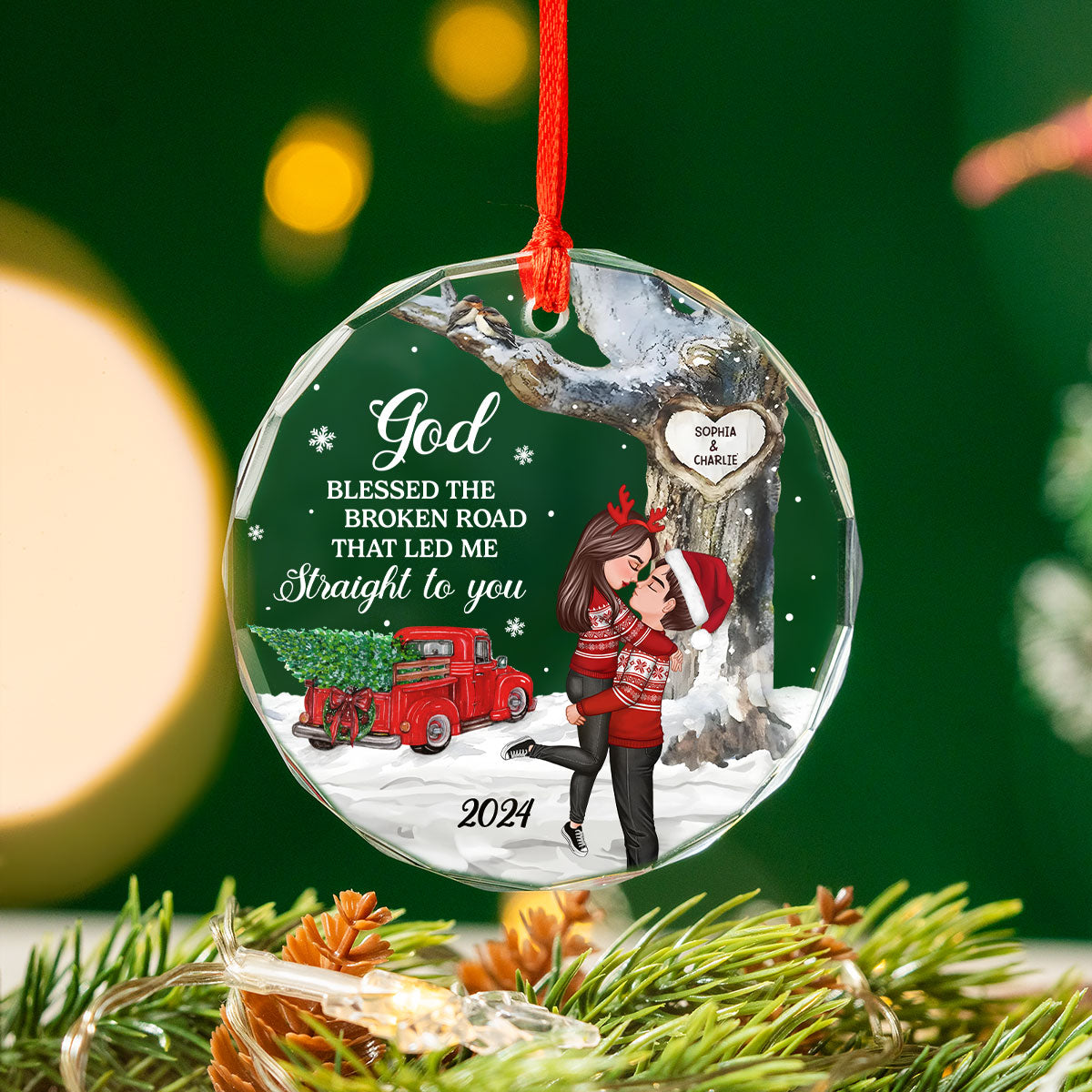 God Gave Me You Couple Hugging Kissing Personalized Crystal Glass Ornament, Christmas Gift For Husband Wife, Anniversary Gift