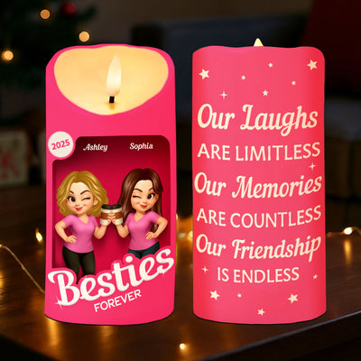 Pink Besties Our Friendship Is Endless Christmas Personalized LED Candle
