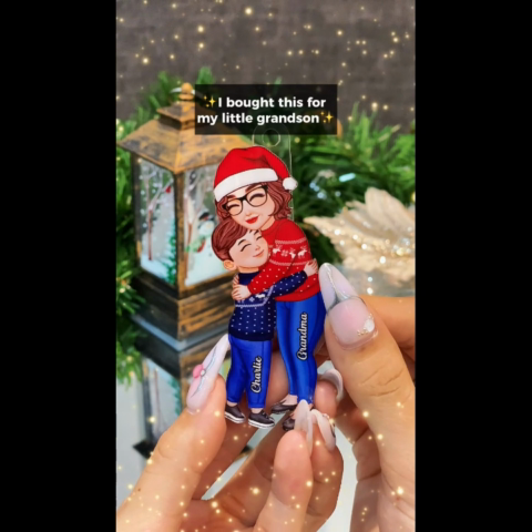 Grandma & Grandkid Hugging Christmas Gift For Granddaughter Grandson Personalized Acrylic Ornament
