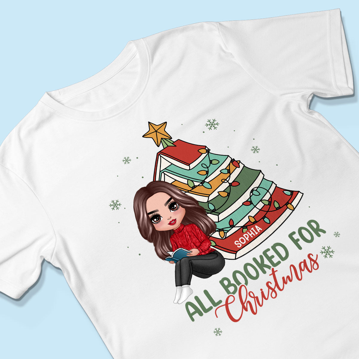 All Booked For Christmas Personalized Shirt For Book Lovers, Christmas Book Tree Shirt