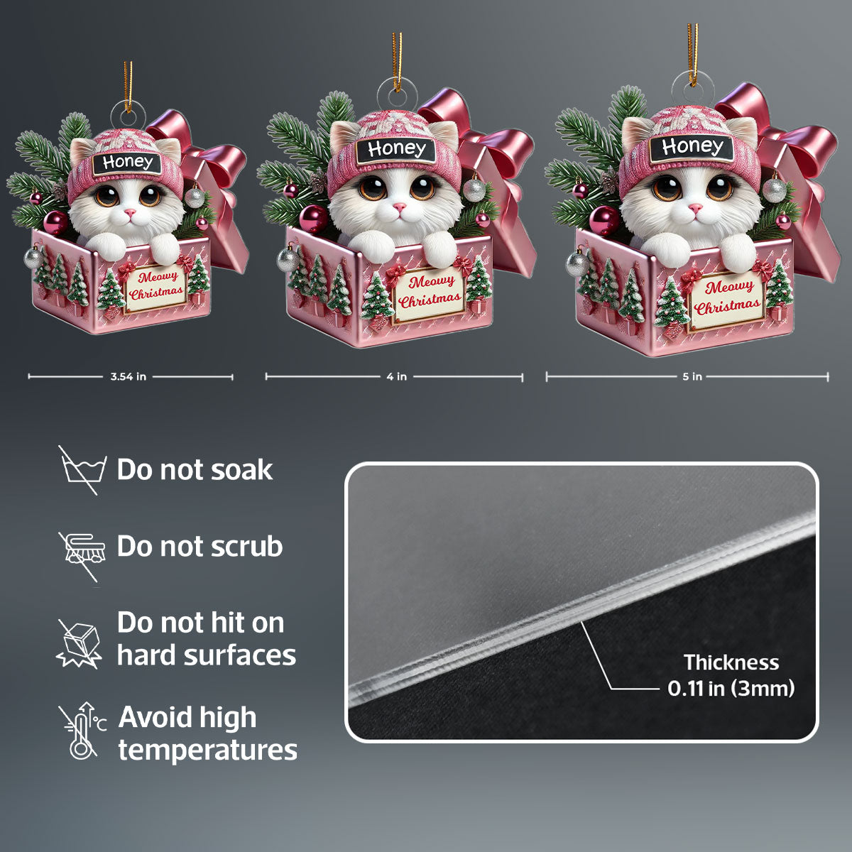 Cute Cat Inside Gift Box Personalized 2D Flat Acrylic Ornament, Christmas Gift for Cat Lovers