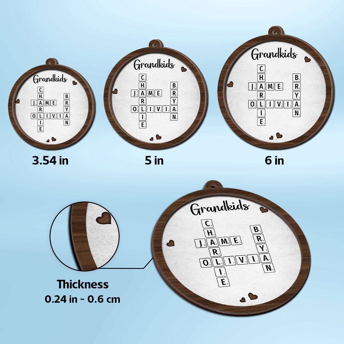 Grandkids Crossword Puzzle Art Newspaper Personalized 2-Layer Wooden Ornament, Christmas Gift For Grandma, Gift For Mom