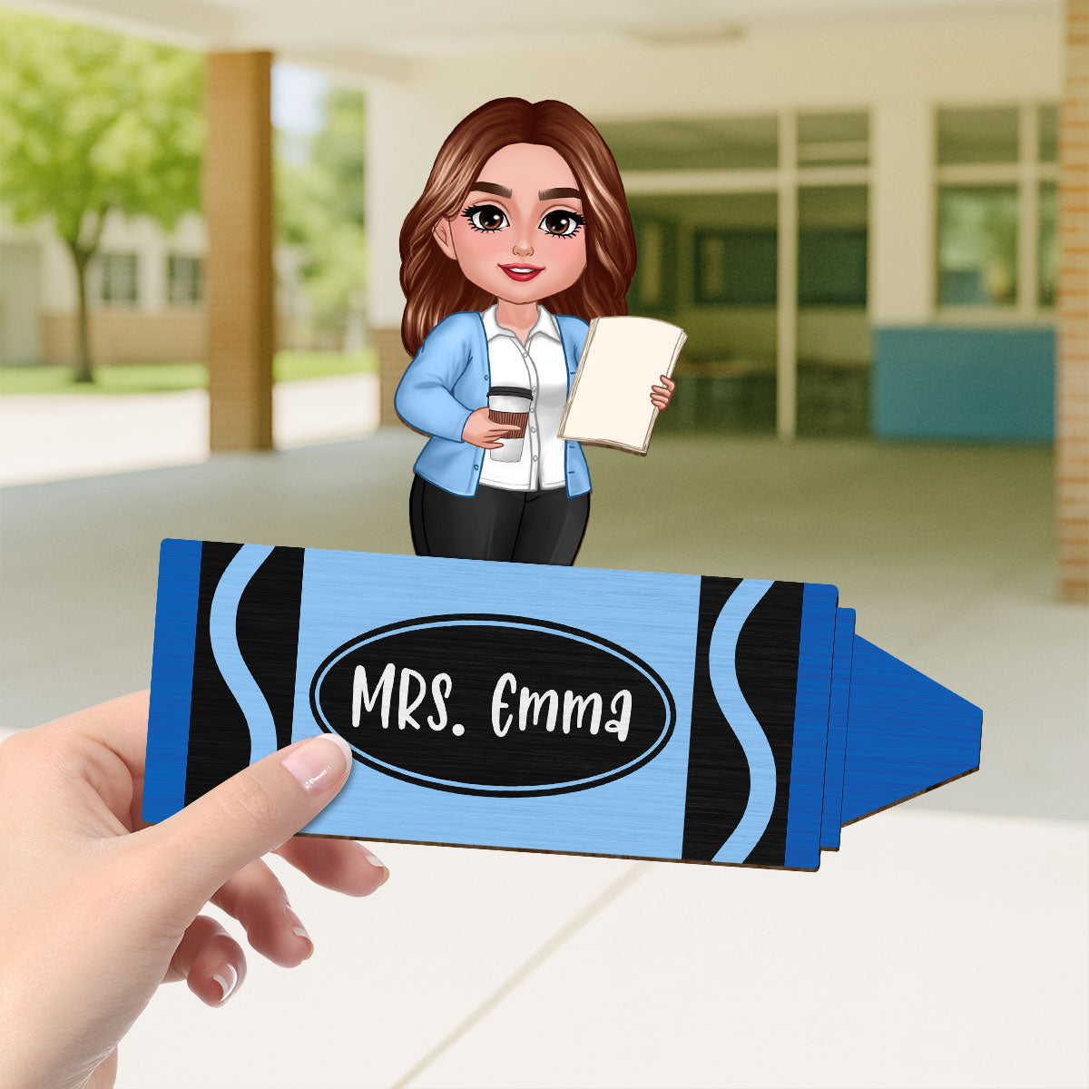 Teacher Crayon Personalized 2-Layer Wooden Plaque, Back To School Gift