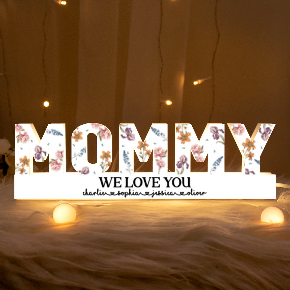 Custom Flower Printed LED Light Box, Birth Month Flower, Gift For Mom, Gift For Grandma