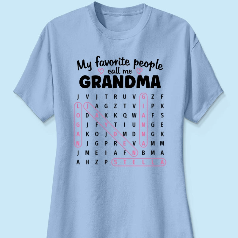 Grandma's Favorite People Word Search Puzzle - Personalized Shirt - Mother's Day Gift For Grandma Mom