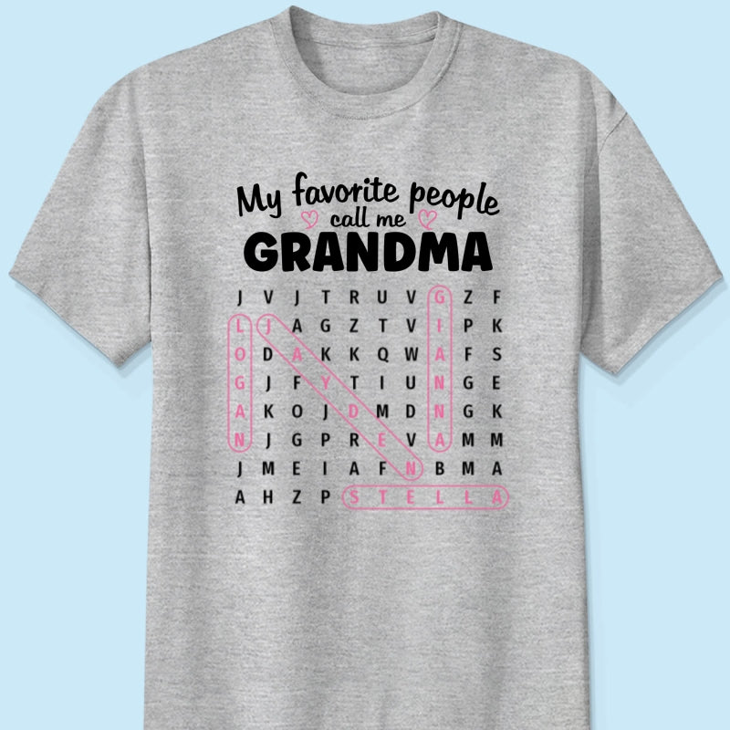 Grandma's Favorite People Word Search Puzzle - Personalized Shirt - Mother's Day Gift For Grandma Mom