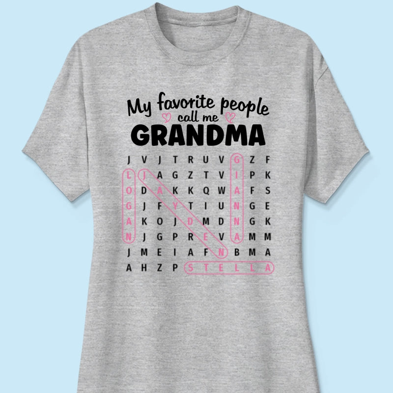 Grandma's Favorite People Word Search Puzzle - Personalized Shirt - Mother's Day Gift For Grandma Mom