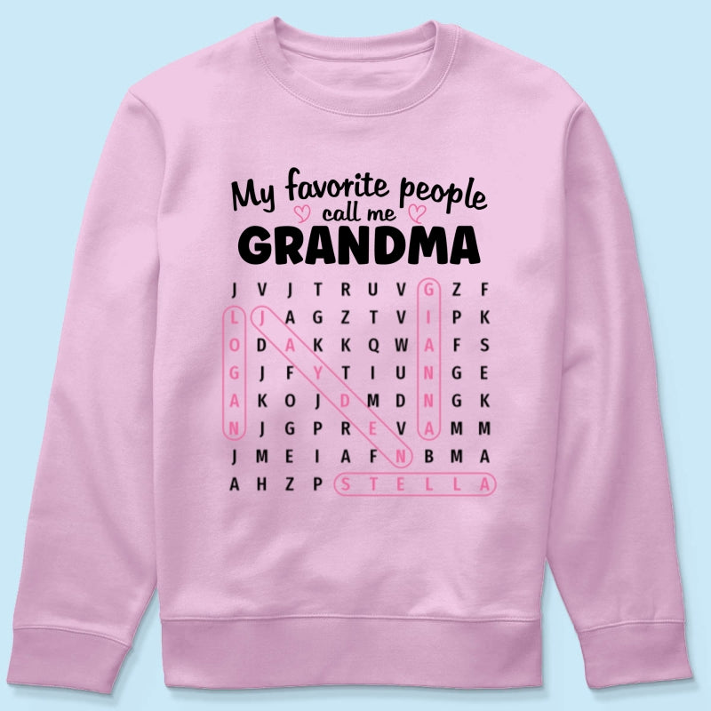 Grandma's Favorite People Word Search Puzzle - Personalized Shirt - Mother's Day Gift For Grandma Mom
