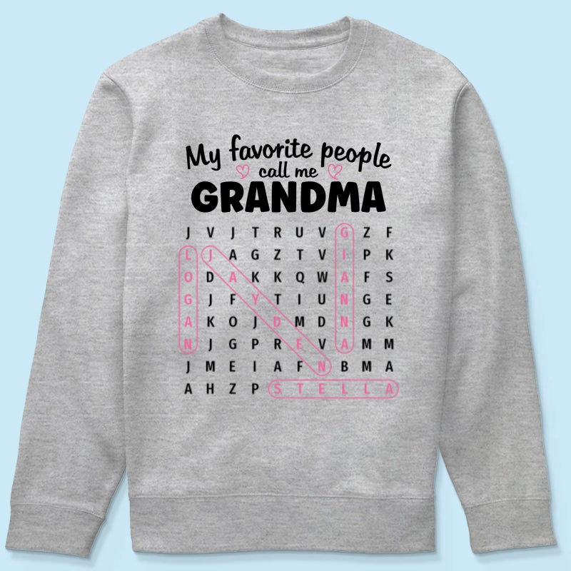Grandma's Favorite People Word Search Puzzle - Personalized Shirt - Mother's Day Gift For Grandma Mom