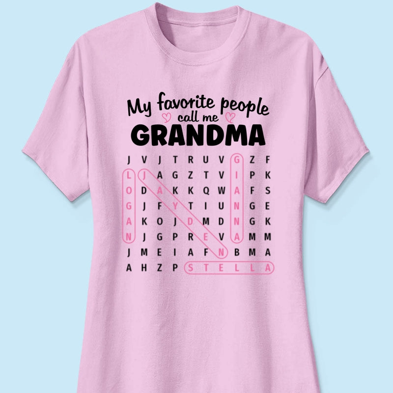 Grandma's Favorite People Word Search Puzzle - Personalized Shirt - Mother's Day Gift For Grandma Mom