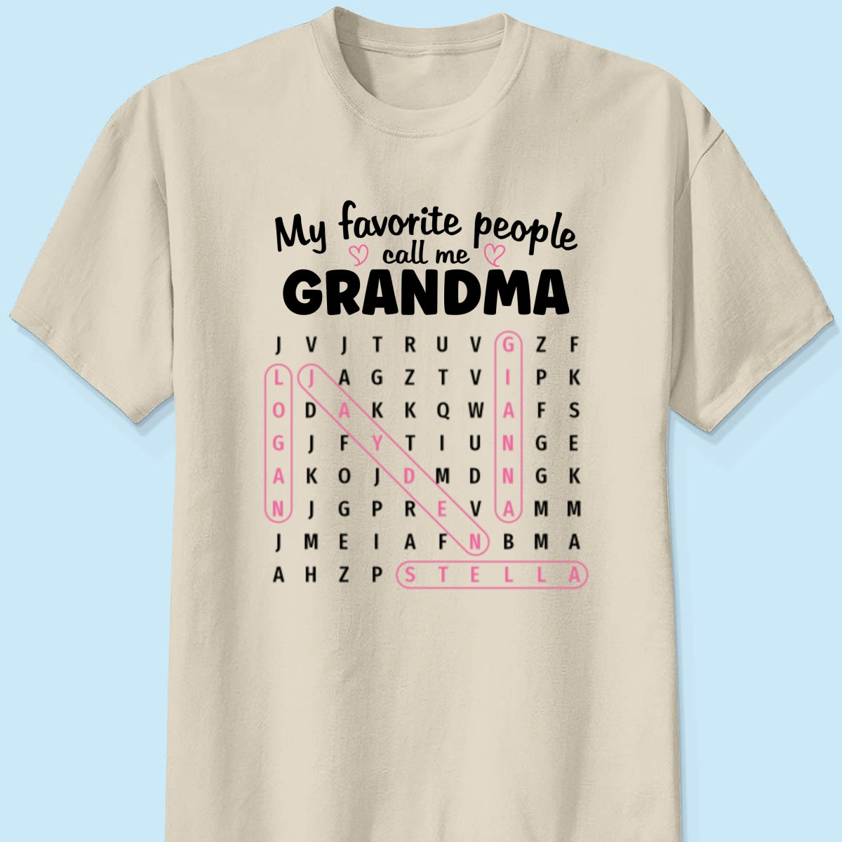 Grandma's Favorite People Word Search Puzzle - Personalized Shirt - Mother's Day Gift For Grandma Mom