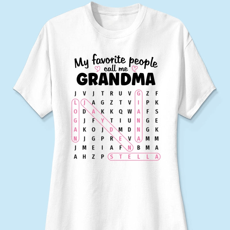 Grandma's Favorite People Word Search Puzzle - Personalized Shirt - Mother's Day Gift For Grandma Mom