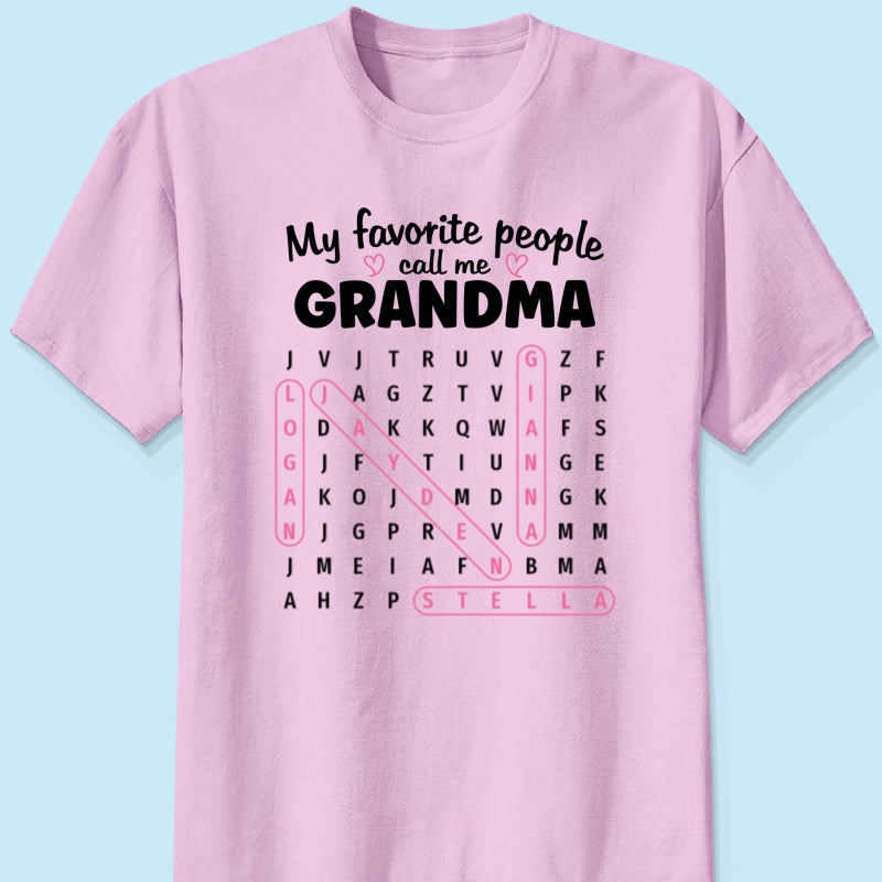 Grandma's Favorite People Word Search Puzzle - Personalized Shirt - Mother's Day Gift For Grandma Mom