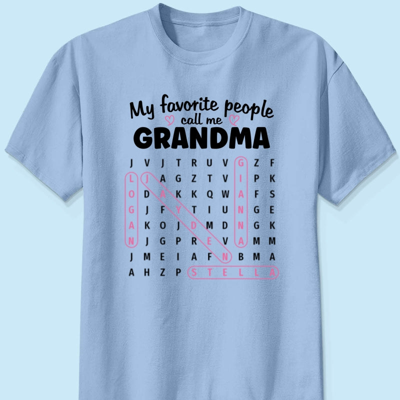 Grandma's Favorite People Word Search Puzzle - Personalized Shirt - Mother's Day Gift For Grandma Mom